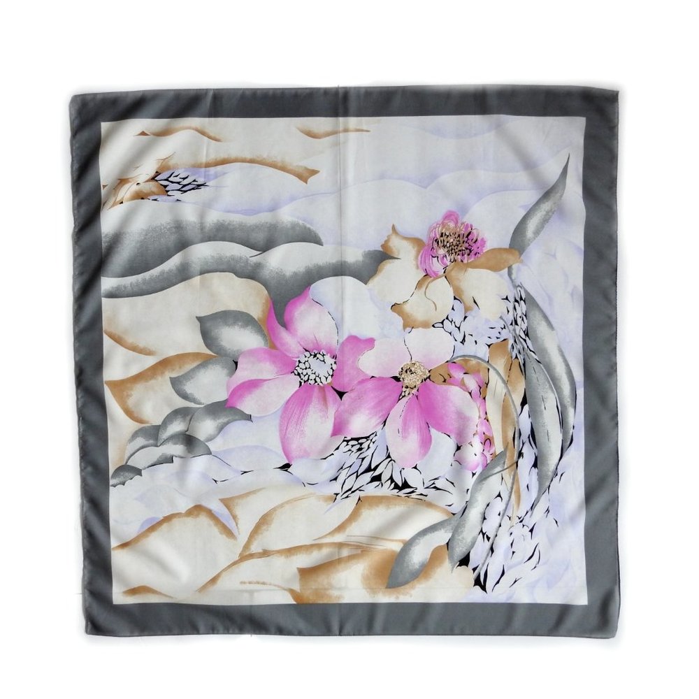 Polyester Head Scarf Pink Flowers Dunes